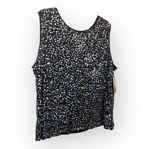 Mirasol Black Colorful Iridescent Sequin Y2K Party Holiday Tank Top 3X